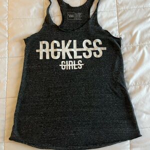 RCKLSS Girls Charcoal Graphic Racerback Tank Top
